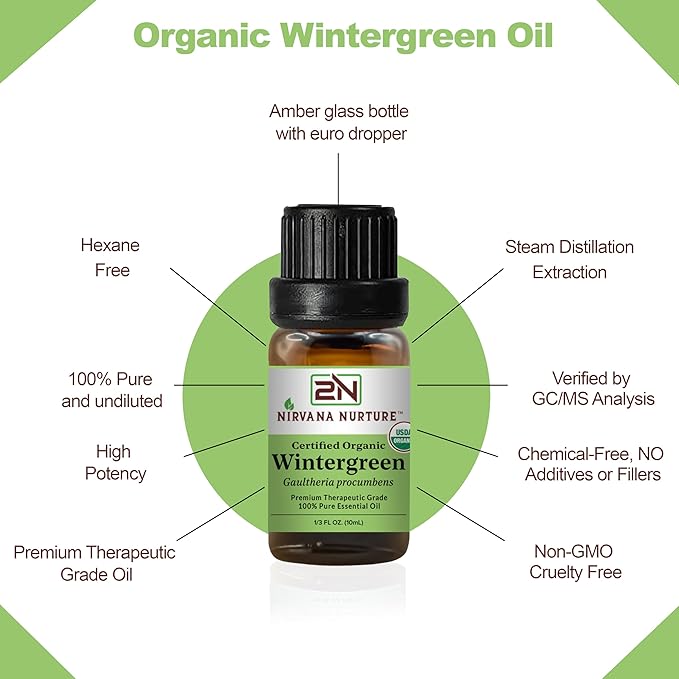 Wintergreen Essential Oil USDA Certified Organic, 100% Pure Natural Premium Grade, Undiluted