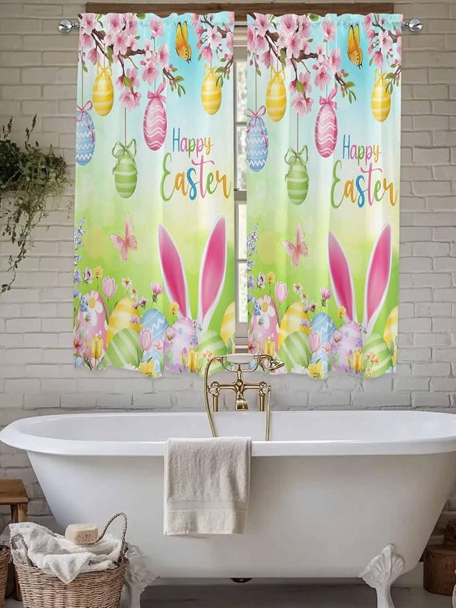 Easter Living Room Curtains 72 Inches length, Spring Bunny Colorful Rabbit Eggs - Image 7