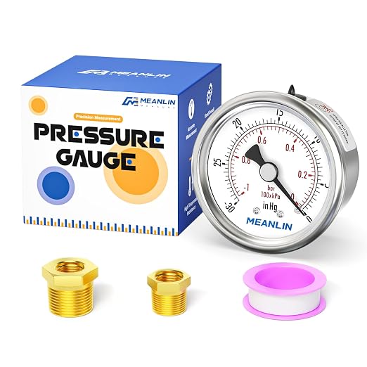 MEANLIN MEASURE -30inHG~0Psi Vacuum Gauge Stainless Steel 1/4" NPT 2" FACE DIAL by MEANLINMEASURE