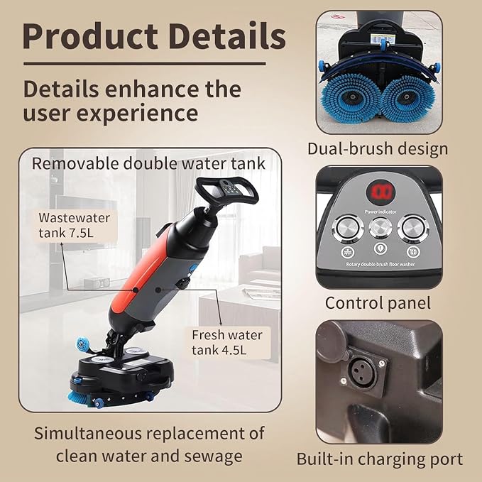 Rechargeable Floor Cleaner and Wet Dry Floor Machine, Dual-Brush Heads - Image 5