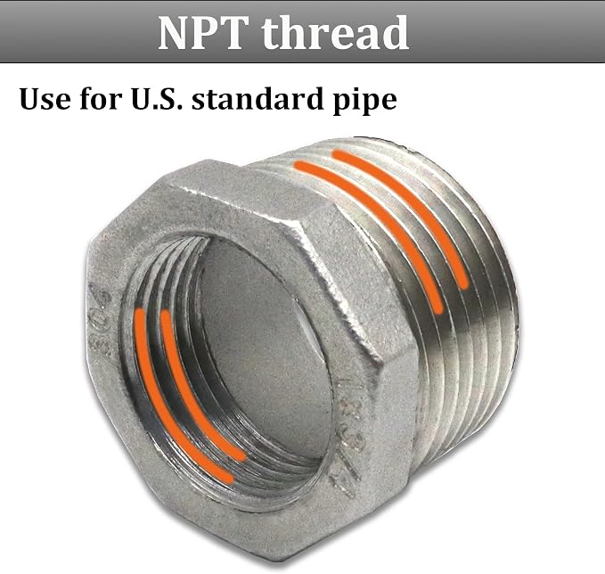 2 Pcs 304 Stainless Steel Reducer Hex Bushing, 3/4" Male NPT to 3/8" Female NPT - Image 3