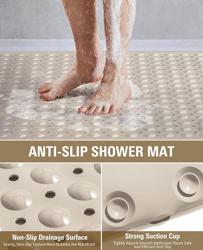 Yolife Extra Large Shower Mat, 34.3" L x 23.3" W TPE Anti Slip Stand Up Shower Mat with Drain Holes and Suction Cups, Large Size Mat More Suitable for Shower Stall, No Odor, Heavy Mat