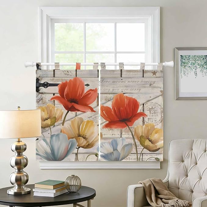 Retro Floral Bedroom Curtains 63 Inch Length, Window Curtains Tab Top - Image 2