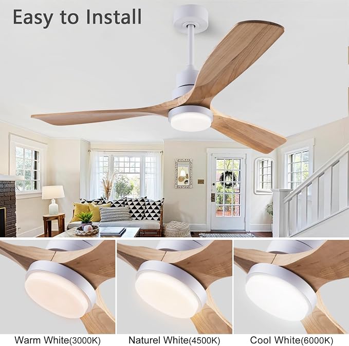 QUTWOB 48" Wood Ceiling Fan - Image 4