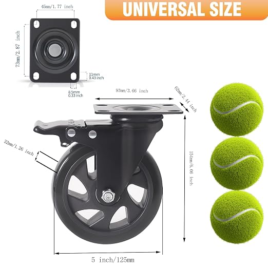 5 Inch Caster Wheels, Casters Set of 4, Heavy Duty Casters - Image 2