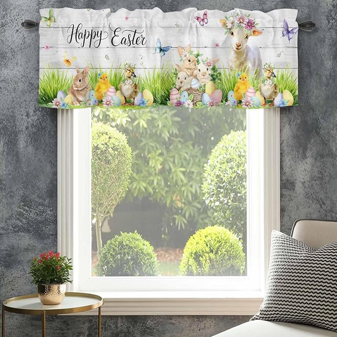 Easter Curtain Valances for Windows, Kitchen Valance Window Treatment, Spring - Image 4