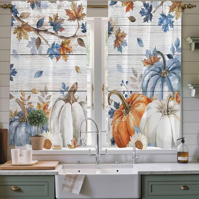 Thanksgiving Pumpkin Window Curtains 63 Inch Long 2 Panel Set, Rod Pocket by Unknown