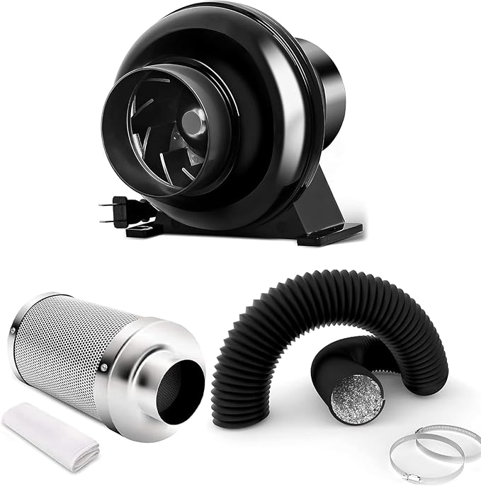 iPower 4 Inch 195 CFM Inline Fan Circulation Vent Blower, Air Carbon Filter and by iPower