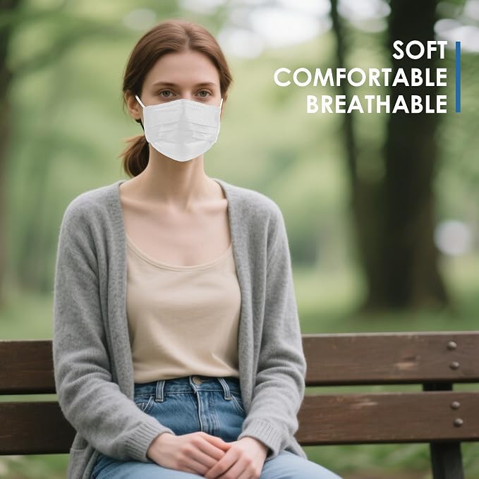 NNPCBT White Disposable Face Masks 125 Pack, 3-Ply Breathable Mask - Image 5