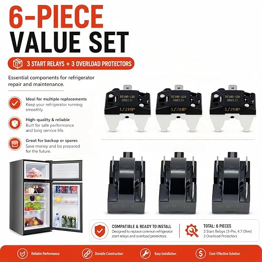 QP2-4R7 4.7 Ohm 3-Pin PTC Starter Relay Kit, 3 Sets | PTC start relay and - Image 6