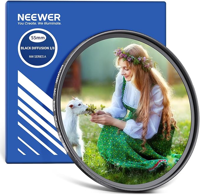 NEEWER 55mm Black Diffusion 1/8 Filter Soft Dreamy Cinematic Effect Filter by Neewer
