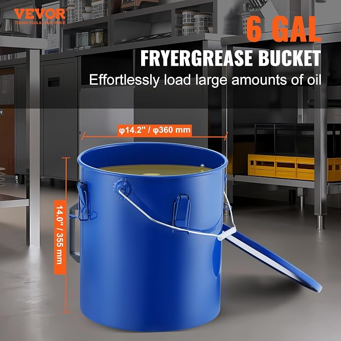 VEVOR Fryer Grease Bucket - 6 Gal Carbon Steel Oil Disposal Caddy - Image 2