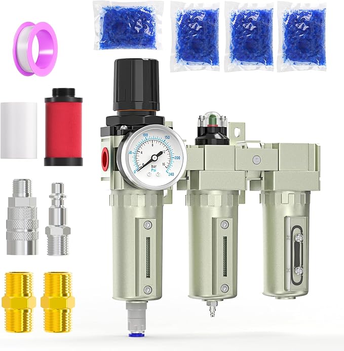 3/4" NPT Heavy Duty Industrial Grade 3 Stage Air Drying System, Auto Drain by MEANLINMEASURE