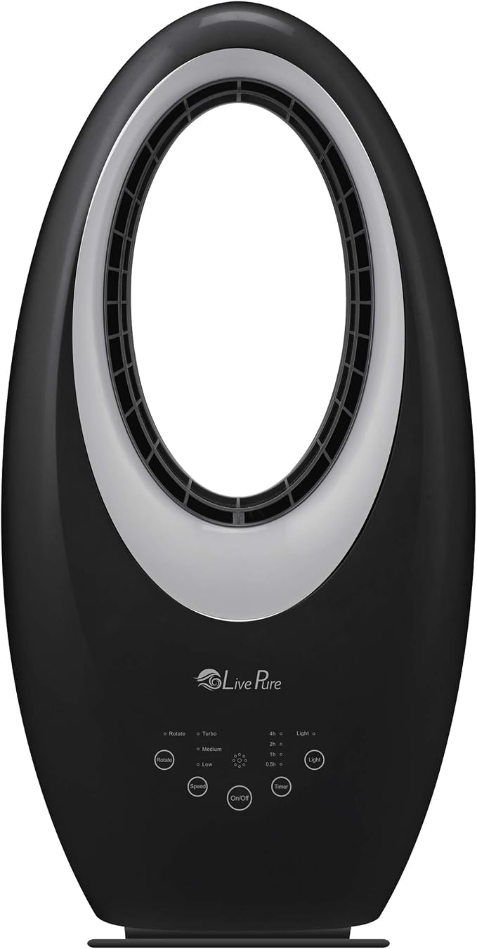 LivePure Bladeless Oscillating Fan w/Filter and Aroma Tray. 3-Speed Adjustment by LivePure