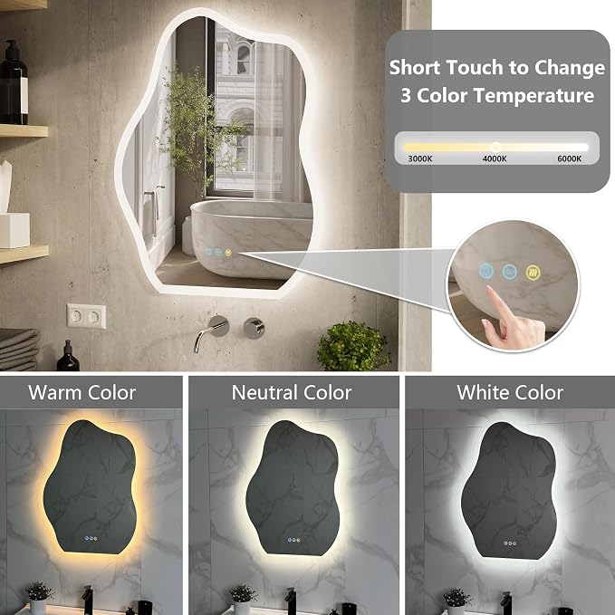 LUVODI Lighted LED Bathroom Mirror: 31.5”x24” Cloud Shape Wall Mounted Vanity - Image 3