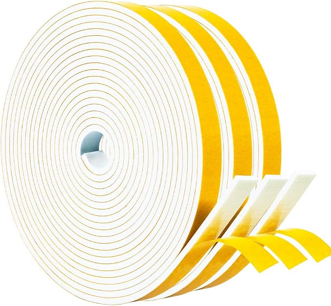 Yotache White Windows Doors Insulation Seal Tape 3 Rolls 1/2" x1/8", Adhesive by yotache