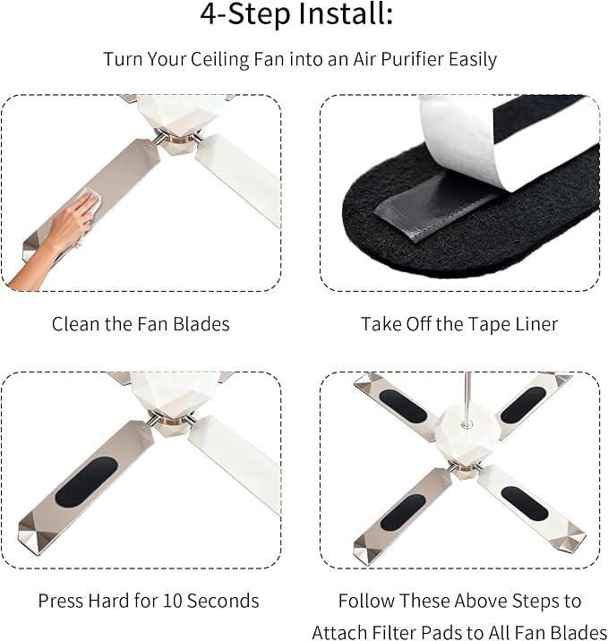 40 Pack Ceiling Fan Filters for Blades, Dust Catcher Activated Coconut Carbon - Image 7