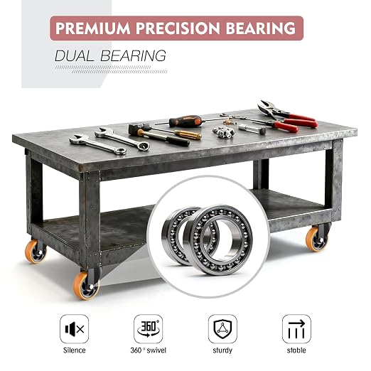 4 Inch Heavy Duty Caster Wheels, Industrial Casters Set of 4 Load 1600lbs - Image 3