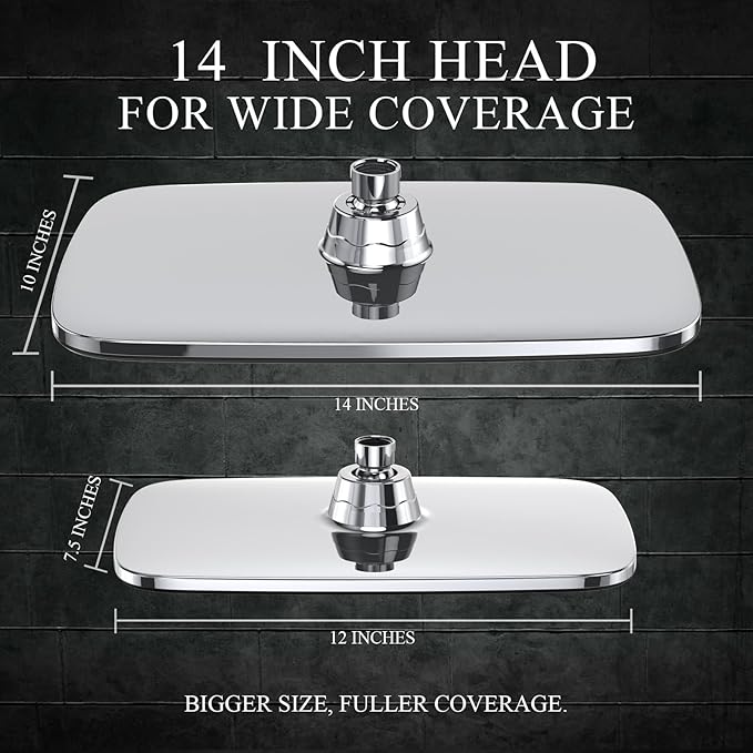 Veken 14" Wide Rain Shower Head with Handheld, High Pressure Handheld Shower Heads with Multi Spray Modes, Rainfall Combo with Metal Extension Arm,Detachable Dual Shower, Extra Long Hose,Silver Chrome