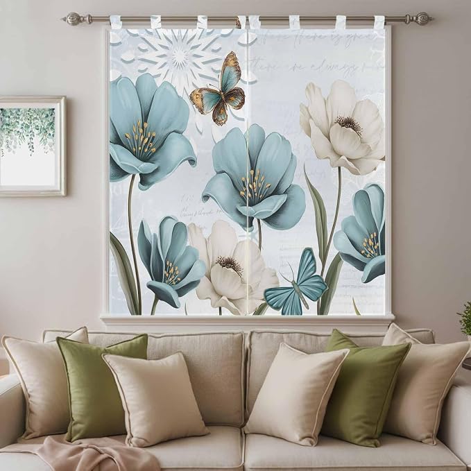 Blue Tulips Bedroom Curtains 72 Inch Length, Window Curtains Tab Top, - Image 9