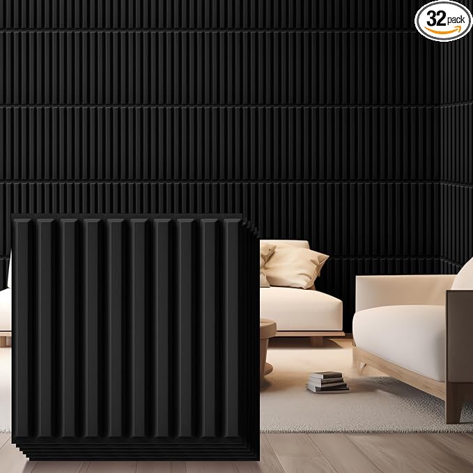 Nuanchu 32 Pcs 3D Slat Wall Panels, Paintable Waterproof Textured Tiles by Nuanchu