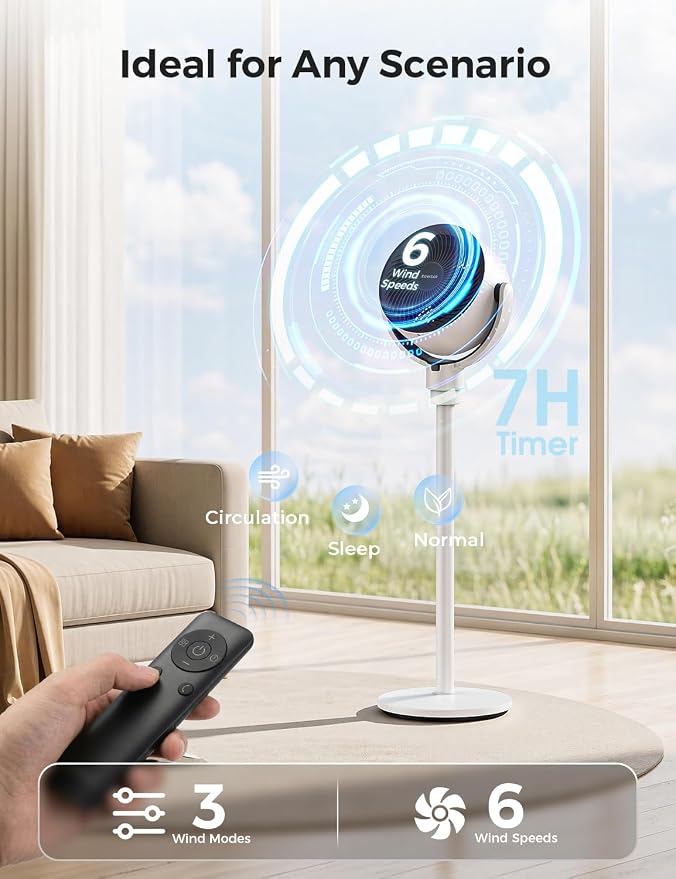 COWSAR Standing Fan for Bedroom, 20dB Quiet Fan, 150°+120°Auto Oscillation - Image 3