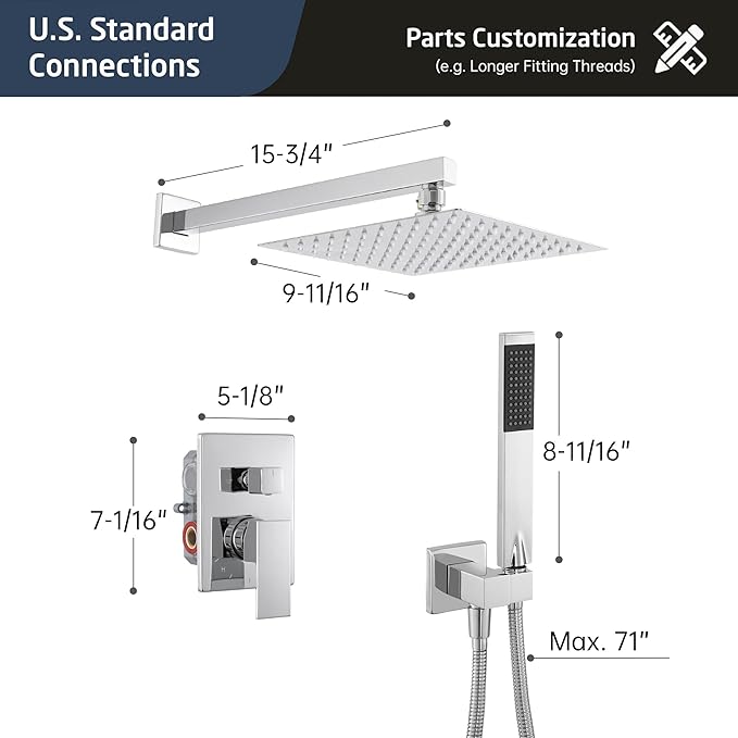 KES Shower Faucet with 10-Inch Rain Shower Head with Handheld Spray, Pressure Balance System with cUPC Certified Valve Polished, XB6230F18-CH