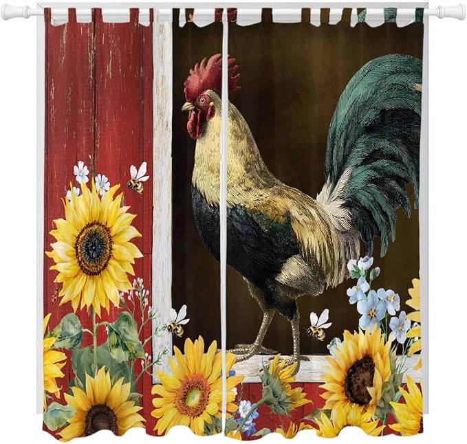 Chicken Sunflowers Living Room Curtains 84 Inch Length, Window Curtains Tab Top by Unknown