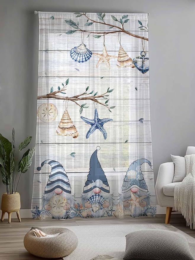 Sheer Curtains 96 Inches Long, Coastal Eucalyptus Semi Sheer Curtains Light - Image 2
