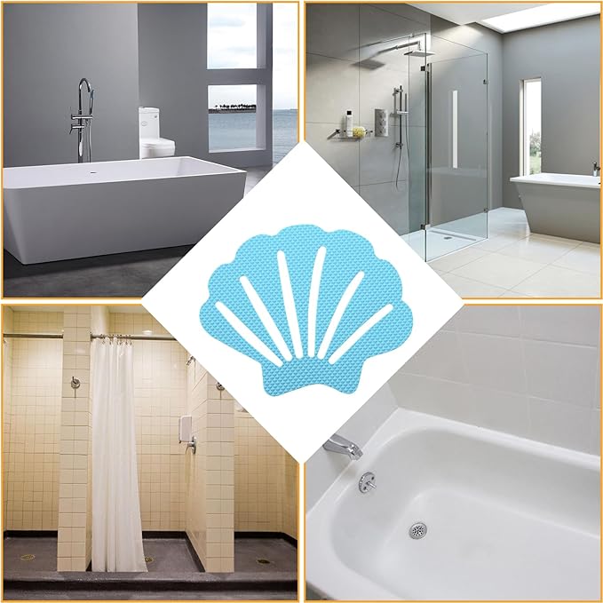 12 Pcs Bathtub Stickers Non Slip, Shell Shaped Tubs Safety Shower Treads, Adhesive Sticker for Bathroom Bathtub, Shower Floor,Blue (Blue and Pink)