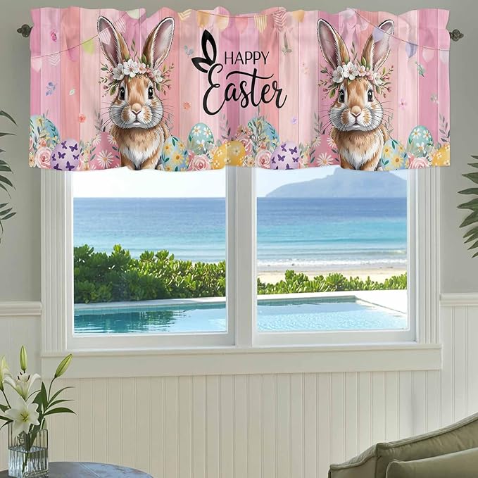 Easter Curtain Valances for Windows, Kitchen Valance Window Treatment, Spring - Image 3