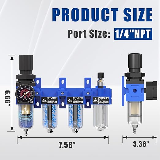 1/4"NPT Air Filter Regulator Lubricator Combo, Air Regulator and Water Separator - Image 2