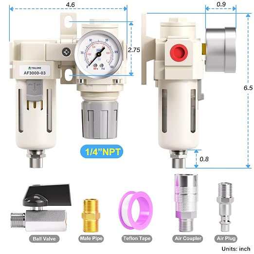 TAILONZ PNEUMATIC 3/8 Inch NPT 2 in 1 Air Filter Pressure Regulator Combo - Image 2