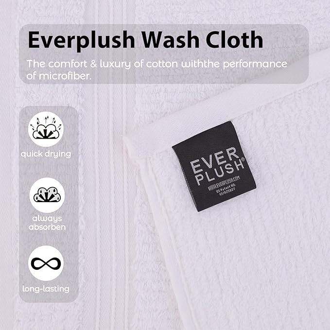 Everplush Youth Style Wash Cloth 6-Piece Combo - Cotton Combined with Microfiber, Strong Absorption, Soft, Fluffy, Skin-Close Cotton, Durable, Multi-Purpose