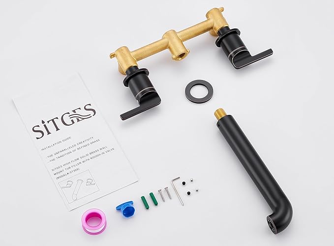SITGES Solid Brass Wall Mount Tub Filler,10" Long Spout Reach Wall Mount Bathtub Faucet with Two Lever Handles,High Flow Bathtub Faucet Set with Rough-in Valve Included,Oil Rubbed Bronze