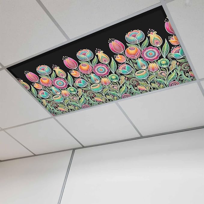 Fluorescent Light Covers for Ceiling Lights Colorful Flowers Magnetic Light by Home+L6