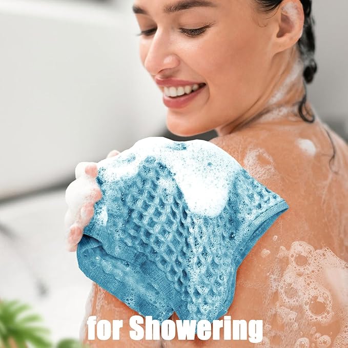 Cleanbear Lake Blue Waffle Washcloths 12 Pack, 13 x 13 Inches, Lightweight and Quick-Dry Face Towels, Soft and Absorbent, Ideal for Bathroom
