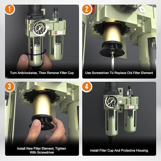 NPT 1/2 Air Regulator with Gauge, Air Compressor Water Separator with - Image 7