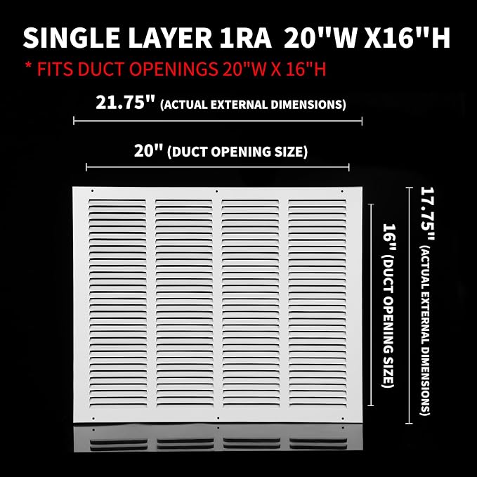 20x16 Air Return Grille, Air Return Vent Cover, Flat Vent Cover, Rejillas De - Image 2