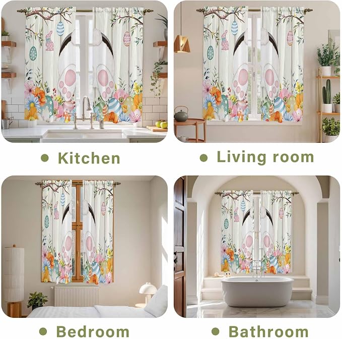 Easter Window Curtains 63 Inch Long 2 Panel Set, Rod Pocket Bedroom Curtains & - Image 8