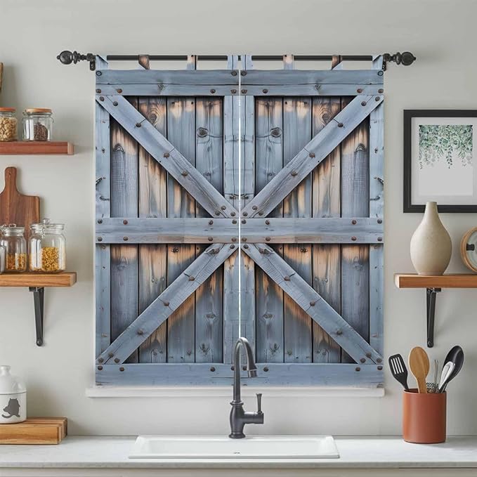 Farmhouse Wood Grain Living Room Curtains 84 Inch Length, Window Curtains Tab - Image 3