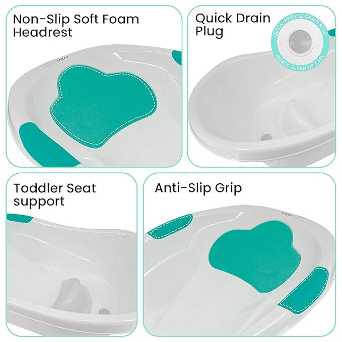 Lulyboo Baby Bath tub with Head Cushion, Bath Tub for Newborn and Toddlers, Ages 0-18 Months, Comfortable & Easy to Clean, Machine Washable Sling, Spacious for Toddlers, Ideal Baby Shower Gift
