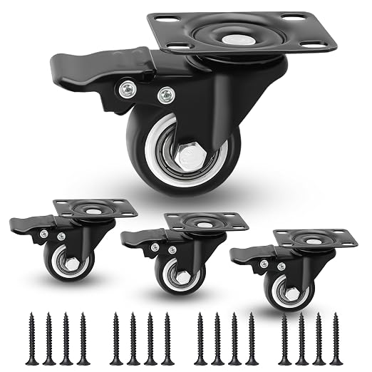 Alise Caster Wheels, 1.5" Swivel Caster Set of 4, Steel Core Rubber Heavy Duty by Alise