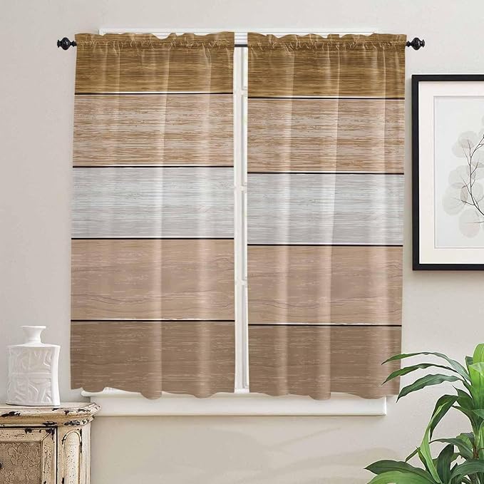 Retro Farm Wood Board Window Valance Curtains, 2 Panel - Image 7