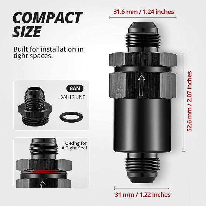 EVIL ENERGY 8AN Billet Inline Fuel Filter 30 Micron Aluminum Black - Image 2