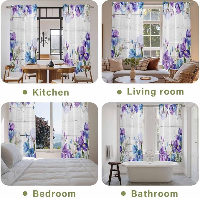 Spring Flowers Kitchen Curtains, Watercolor Garden Florals Wooden Grain Light - Image 8