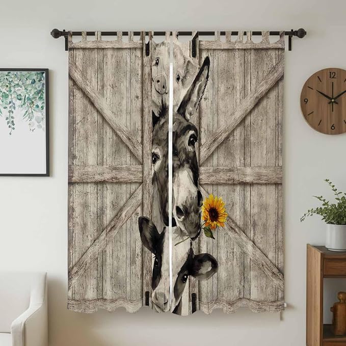 Funny Farm Animals Living Room Curtains 96 Inch Length, Window Curtains Tab Top - Image 2