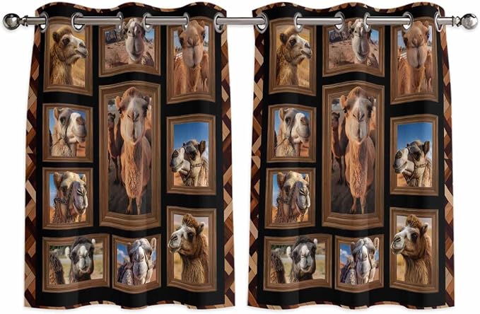 2 Panel Kitchen Cafe Curtains, Desert Camels Sunlight Filtering Nature Air by Hokiten