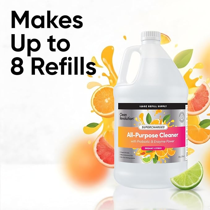 Clean Revolution SuperCharged All Purpose Cleaner, Non-Toxic, Eco-Friendly & Plant-Based, Ready to Use, Dreamy Citrus, 128 Fl Oz