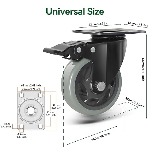 Caster Wheels 4 Inch, Swivel Plate Casters Set of 4 Heavy Duty 2000lbs - Image 2